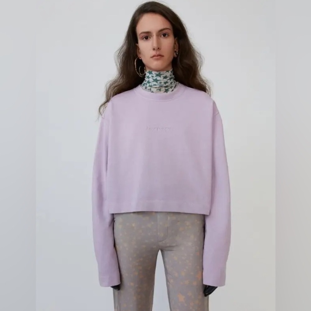Acne Studios Crop ODICE EMBOSS logo Crewneck Sweatshirt purple